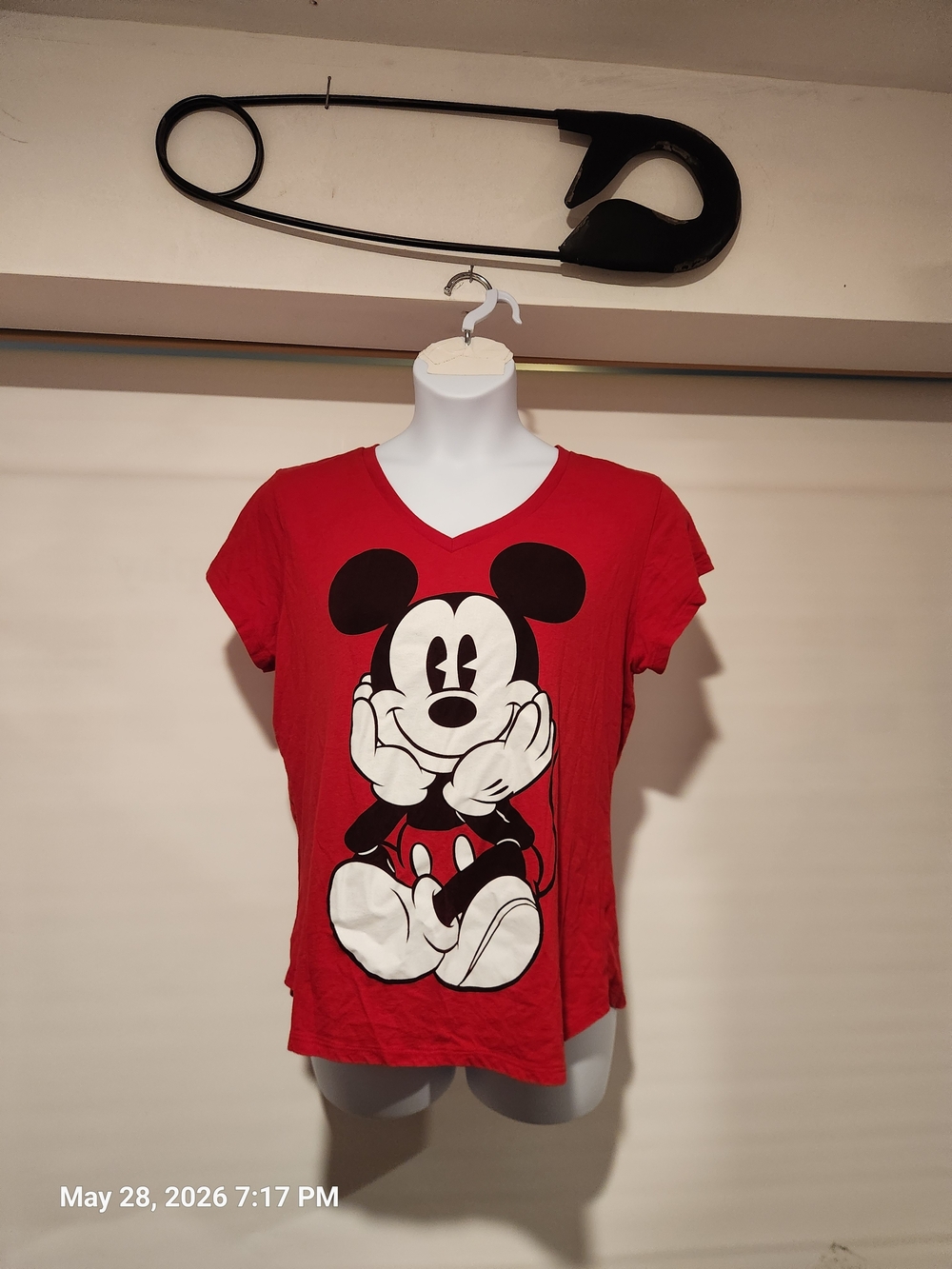 Disney Red Mickey Mouse V-Neck Short Sleeve Tee